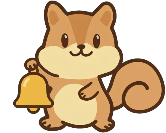 Risu the squirrel mascot ringing a bell